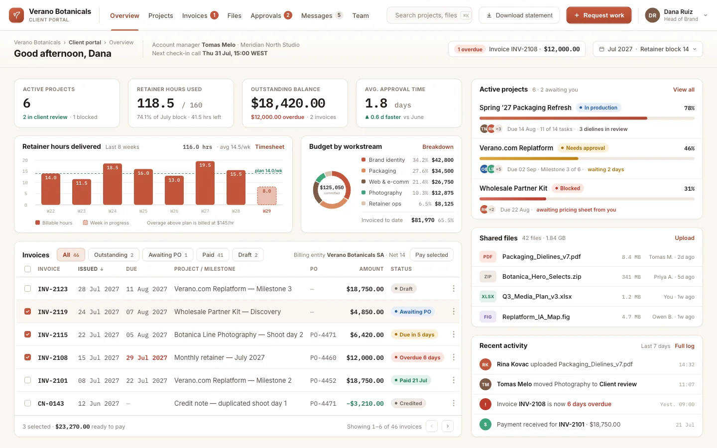 Client portals, example screen