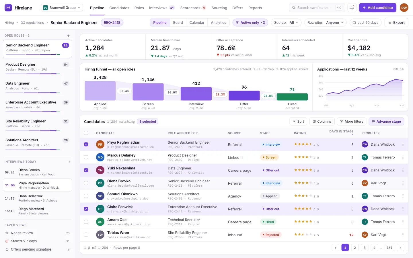 Hiring and onboarding, example screen